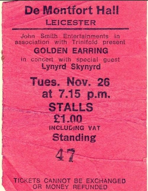 Golden Earring show ticket#Stalls 47 November 16 1974 Leicester - De Montfort Hall